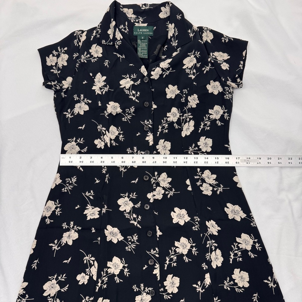 Lauren Ralph Lauren Silk Black and Cream Floral Dress Size 8 - Picture 3 of 9